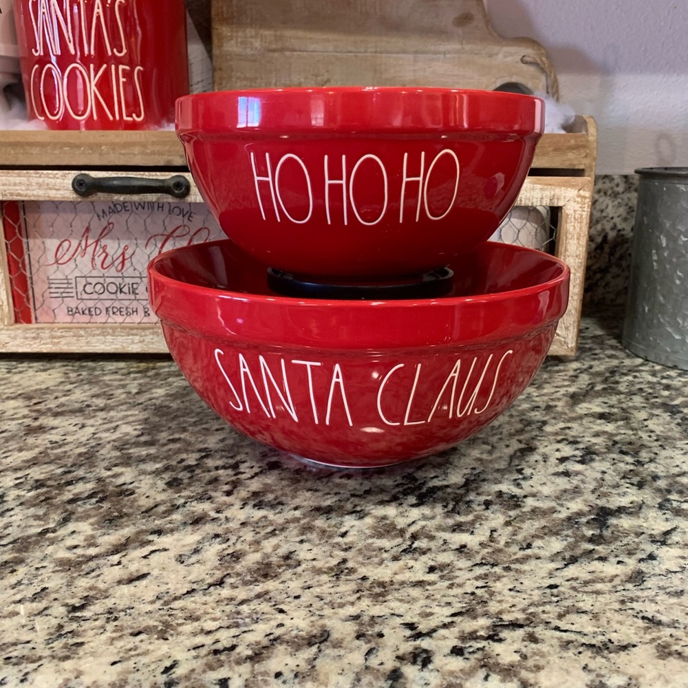 Rae Dunn red HO HO HO SANTA CLAUS ceramic mixing bowls